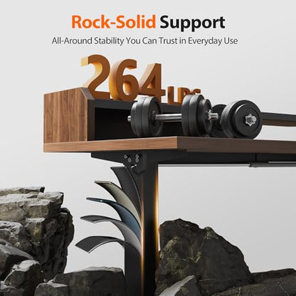 Agilestic 63 Inch L Shaped Electric Standing Desk with Shelf, Dark Walnut - color: Dark Walnut, size: 63x55 Inch Pro
