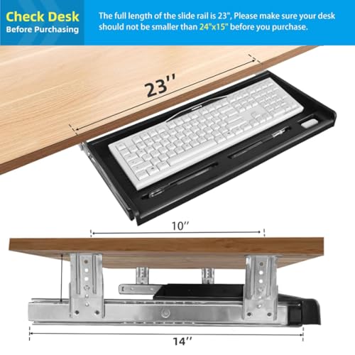 Under Desk Keyboard Tray, 20" Wx11"D Sturdy Key Board Tray Under Desk Slide with Pen Tray, Desk Extender with Pen Holder,Black - size: 20"Wx11"D