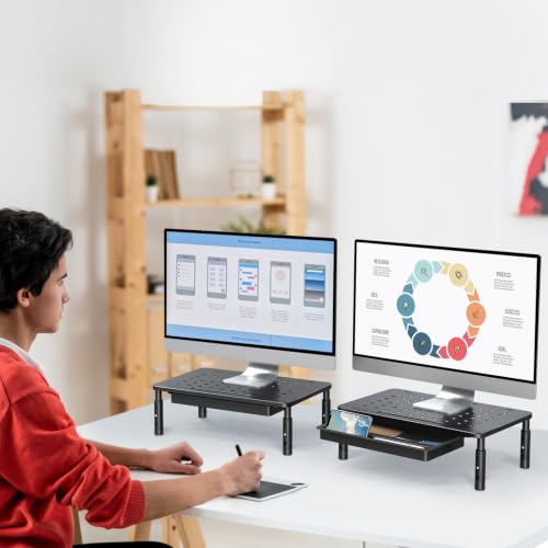 Zimilar 2 Pack Monitor Stand Riser with Drawer, 3 Height Adjustable