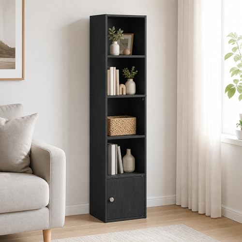 5-Tier Bookcase with Closed Storage, Cube Bookshelf, Book Shelf, 9.3 x 12 x 52, for Living Room, Home Office, Bedroom, Blackwood - color: Blackwood, size: 5 Tier