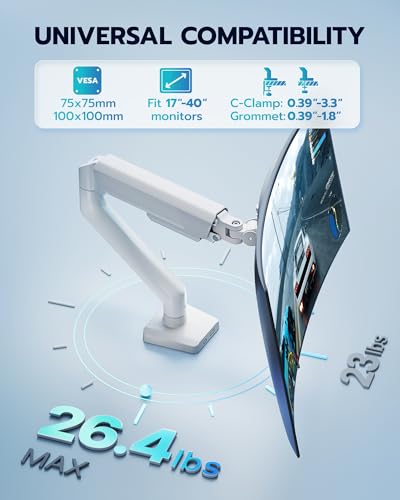 ARES WING 17-40 Inch Heavy Duty Monitor Arm, White - color: White, style: Non USB