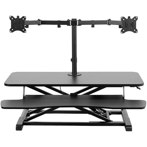 VIVO Height Adjustable 36 inch Standing Desk Converter with Dual 13 to 30 inch Monitor Stand, Sit Stand Monitor Mount and Desk Riser, Black, DESK-V036K-M2 - color: Black, size: 36"