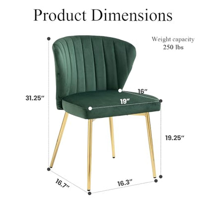 Velvet Dining Chairs Set of 2, Modern Upholstered Vanity Chairs with Golden Metal Legs for Dining Room Kitchen Vanity Patio (Green) - color: Green