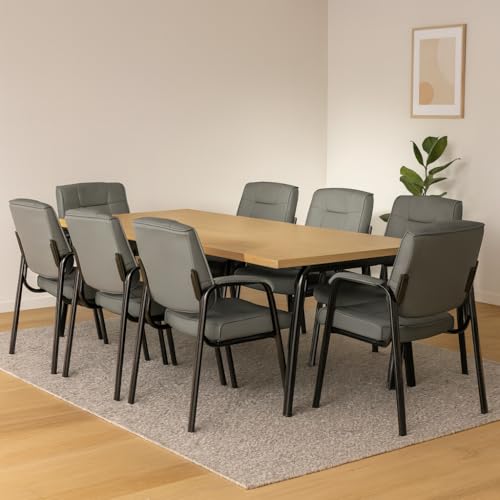 Naomi Home Faux Leather Guest Reception Chair Set of 8 - Gray | Stackable office chair with supportive armrests and durable construction for everyday office seating. - color: Gray, Faux Leather, style: Set of 8