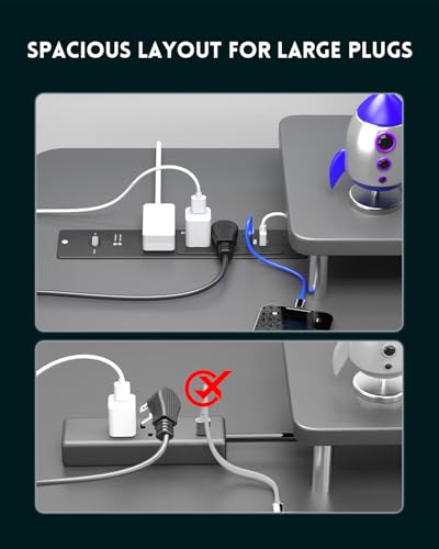 PLUGTUL Recessed Power Strip, 10 FT, PD 20W Fast Charging, Flat Plug, 14 Gauge, 980J Surge Protector, Black with USB C - size: 10FT