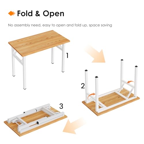 Need Small Folding Computer Desk, 35.8 Inch Writing Table, Teak & White - color: Teak & White, size: 35.8 inches