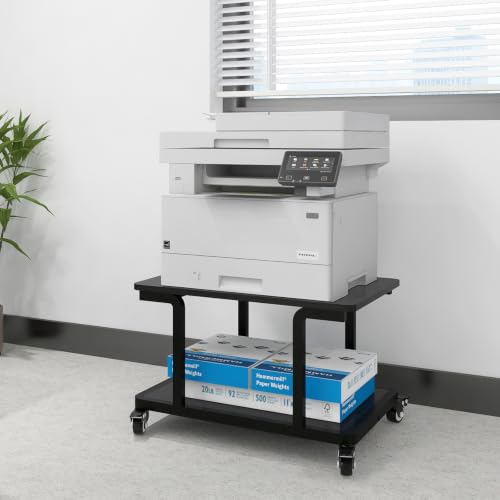 Natwind 2 Tier Laser Printer Stand,24''x20'' Under Desk Printer Cart, Black - color: Black