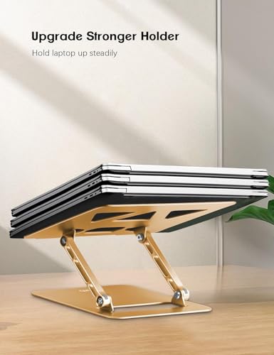 Aoviho Adjustable Laptop Stand for Desk,Portable Laptop Stand Holder and Riser,Foldable Aluminum Notebook Computer Stands for MacBook Air Pro HP Lenovo Dell Samsung Chromebook, 10-15.6 inch, Gold - color: Gold