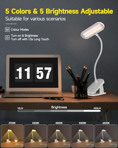 CUHIOY Rechargeable Clip on Light, Bed Headboard Reading Lamp, White - color: White