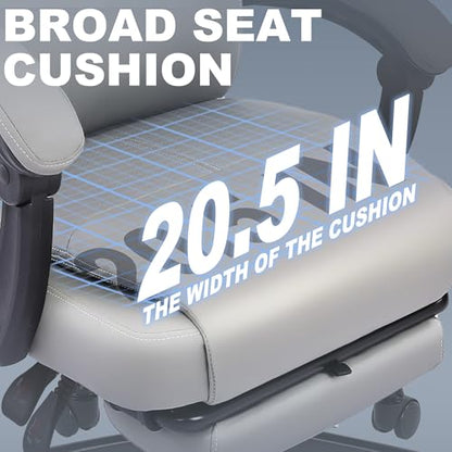 Misolant Big and Tall Office Chair with Footrest, High Back Desk Chair with Linkage Armrest, 90-155° Recline Executive Computer Chairs with Adjustable Height for Home - color: Grey