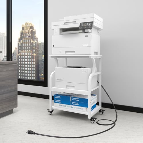 Natwind 3 Tier Large Printer Stand, 24"x20", with Charging Station,White - color: White
