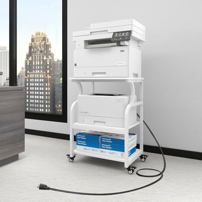 Natwind 3 Tier Large Printer Stand, 24"x20", with Charging Station,White - color: White