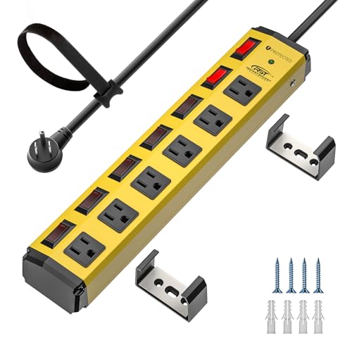 CRST 6-Outlet Metal Power Strip with Individual Switches 15A/1875W, 15FT - color: Yellow, size: 15FT