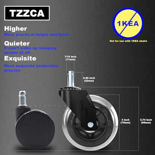 Office Chair Wheels Replacement Rubber Chair Casters Heavy Duty - color: black
