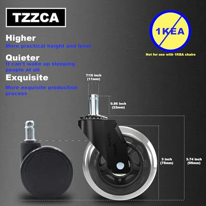 Office Chair Wheels Replacement Rubber Chair Casters Heavy Duty - color: black