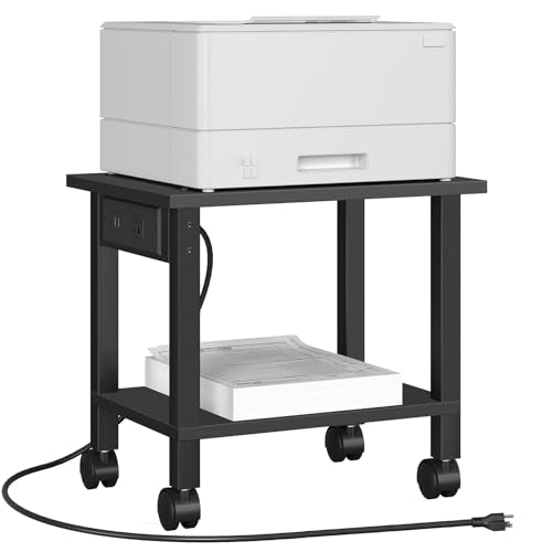 TUTOTAK Printer Stand, 2 Tier Rolling Printer Cart with Charging Station - color: Black, size: 2 tier(15.7 x 11.8 x 15.4inchs)