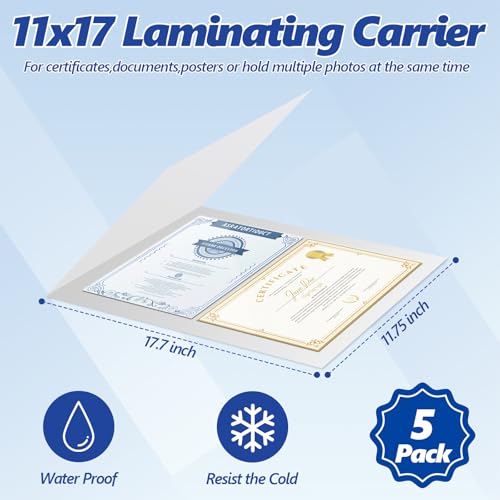 5 Pack 11.75 x 17.7 Inch Laminator Carrier Sleeve Tabloid Size Thermal Laminating Carriers Sheets Protection Thermal for All Brand Laminating Pouches Certificates Documents Posters Photos Cards - size: Tabloid Size