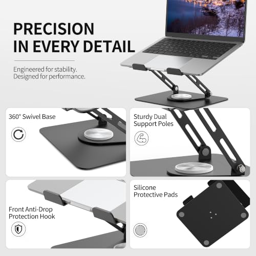 ALASHI 360° Rotating Laptop Stand, Multi-Angle, 10-17", Black - color: F-Black
