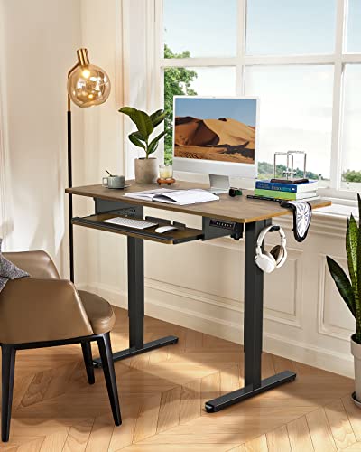 ErGear Electric Standing Desk with Keyboard Tray, 55x28 Inches Adjustable Height Sit Stand Up Desk, Home Office Desk Computer Workstation,Vintage Brown - color: Vintage Brown, size: 55" X 28"
