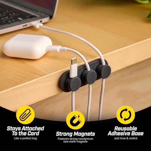 Wrap-It Storage MagnaDock Magnetic Cable Holder - 2-Pack (Black) | Adhesive Cable Clips Cord Organizer Desktop Cord Holder for Nightstand Desk Cable Management - color: Black