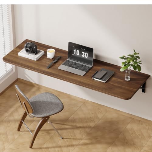 Dogsky Wall Mounted Folding Table 60x15.7 in - 500LB Capacity | Heavy Duty Wall Floating Desk, Extra-Long Fold Down Workbench for Home Office, Laundry Room & Kitchen, Walnut - color: Walnut, size: 60" x 15.7"