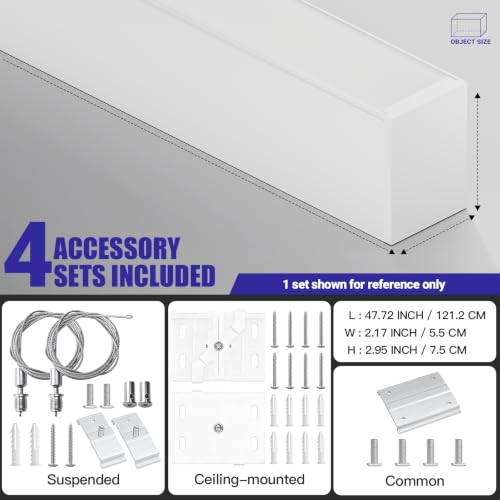 JTT 4FT LED 4Pack White Linear Light,50W/40W/30W Linkable Office Light - color: White 4 Pack（4FT）