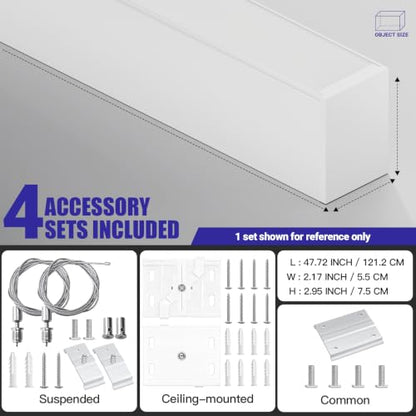 JTT 4FT LED 4Pack White Linear Light,50W/40W/30W Linkable Office Light - color: White 4 Pack（4FT）