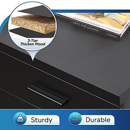 DEVAISE 3 Drawer File Cabinet for Home Office, Wood Under Desk Filing Cabinet, Rolling Printer Stand with Wheels, Black - color: Black, size: 15.7"D x 18.1"W x 25.6"H