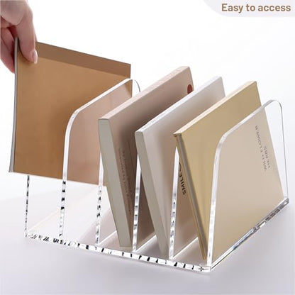 YUXUN Clear Acrylic Desktop File Sorter Organizer,Upright File Organizer, 5-Section Bookshelf for Home Office & Classroom - size: 5-Section
