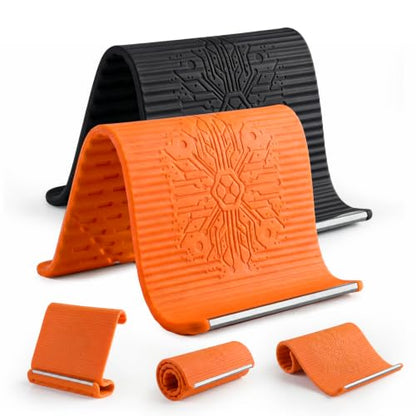 Flexible Silicone Aluminum Phone Stand,2026 New Anti-Slip Fexible Silicone Phone Holder,Folded into Any Shape Phone Holder for Tablet Laptop,Travel, Desk,Bed,Treadmill -2 Pcs - color: Black+Orange