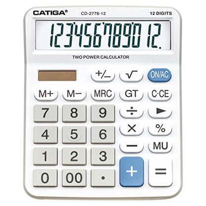 Premium Commercial 12-Digit Large Desktop Calculator with Huge 5-Inch LCD Display Screen, Giant Responsive Buttons, Battery and Solar Powered, Perfect for Home/Office Accounting Finance Use, CD-2776 - color: White (Commercial)