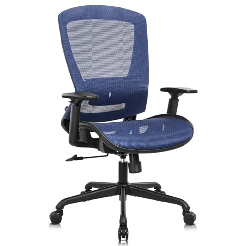 ELABEST Mesh Office Chair,Ergonomic Computer Desk Chair,Sturdy Task Chair- Adjustable Lumbar Support & Armrests,Tilt Function,Comfort Wide Seat,Swivel Home Office Chair (Blue) - color: Blue