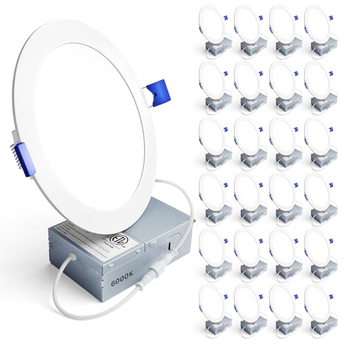 Ensenior 24 Pack 6 Inch LED Recessed Light, 6000K Dimmable Canless Wafer - color: 6000k - Clear White, size: 6 Inch