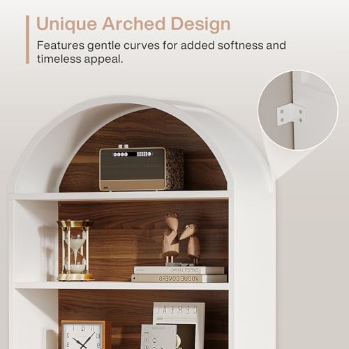Tribesigns 76.8" Tall Arched 5-Tier Bookcase with File Cabinet Drawer - color: White