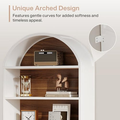 Tribesigns 76.8" Tall Arched 5-Tier Bookcase with File Cabinet Drawer - color: White