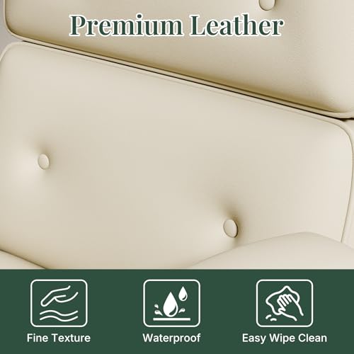 Ergonomic Leather Office Chair, High Back Executive Desk Chair | Comfy Lumbar Support, Padded Arms, Adjustable Height, 360° Swivel Rolling Computer Chairs for Home Office, Beige - color: Beige