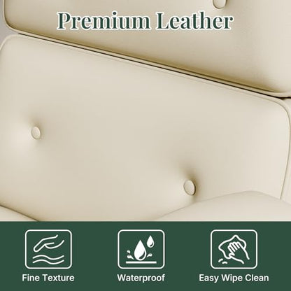Ergonomic Leather Office Chair, High Back Executive Desk Chair | Comfy Lumbar Support, Padded Arms, Adjustable Height, 360° Swivel Rolling Computer Chairs for Home Office, Beige - color: Beige
