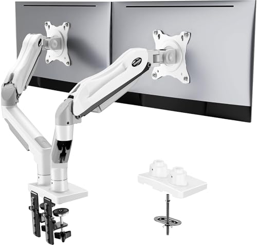 HUANUO Dual Monitor Stand - Full Adjustable Monitor Desk Mount Swivel Vesa Bracket with C Clamp, Grommet Mounting Base for 13 to 32 Inch Computer Screens - Each Arm Holds 4.4 to 19.8lbs - White - color: White, size: 13-32 Inch