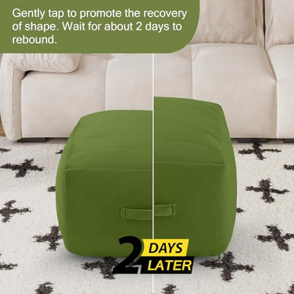MeMoreCool Square Stuffed Pouf Ottoman Foot Rest, Floor Pouf Foot Stool with Foam Chunk Filling, Soft Stuffed Ottoman Footrest for Living Room, Green - color: Striped Green
