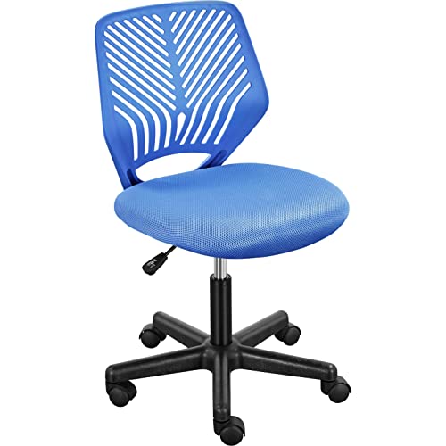 Topeakmart Armless Small Office Desk Chair, Adjustable Height Swivel, Blue | Comfortable foam-padded polyester seat sets up fast with included tools and rolls smoothly at bedroom desks and study nooks. - color: Blue
