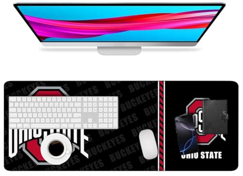 Large Extended Gaming Mouse Pad with Stitched Edges, College Football Non-Slip Waterproof Rubber Base Mouse Pad for Ohio State Office, Computer, Keyboard, Laptop and Home Desk Pad 31.5 x 11.7 Inch - color: Ohio State