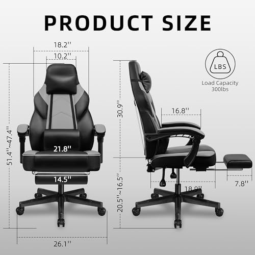 Shintenchi Gaming Chair,Video Game Chair with footrest and Massage Lumbar Support,Height Adjustable Game Chair with 360°Swivel Seat Ergonomic Computer Chair with Headrest for Office or Gaming(Grey) - color: Grey