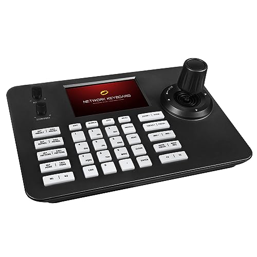PTZ Joystick Camera Controller, Real-Time 5 Inch LCD Screen, 4D PTZ Controller Keyboard, PoE VISCA RS232/RS422/IP Control for Church Worship Government Court Live Event Streaming - color: Silver Black