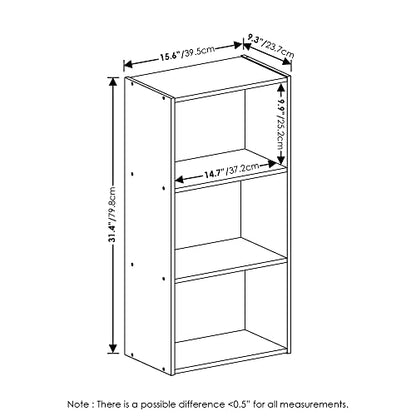 Furinno Luder 3-Tier Open Shelf Bookcase, White | 9.3 x 16 x 31.4, Open Shelves Bookcase, for Living Room, Bedroom, Home Office - color: White, size: 3-Tier, 9.3 x 16 x 31.4