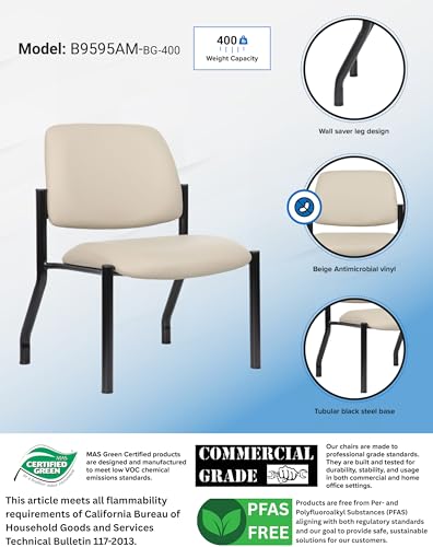Boss Armless Guest Chair, 400 lb. Weight Capacity, Beige