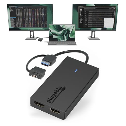 Plugable USB-C, USB 3.0 to Dual HDMI Adapter for Dual Monitors