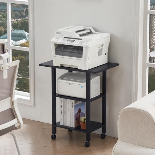 YUFAM 3 Tier Home Printer Stand with Storage, Black - color: Black, size: 15.75"D×23.65"W×25.7"H