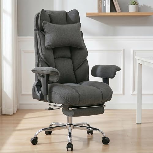 mokodo Big and Tall Office Chair 400lbs, Breathable Fabric Executive Desk Chair with Pocket Spring Cushion, 155° Reclining Computer Chair with Integrated Headrest & Lumbar Pillow (Dark Grey) - color: Dark Grey