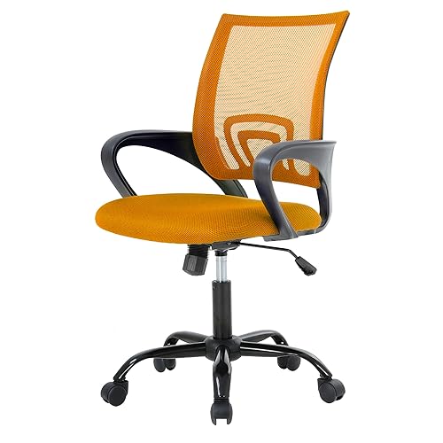 PayLessHere Office Computer Chair Ergonomic Cheap Desk Chair Adjustable Comfortable Mid Back Task Rolling Swivel with Lumbar Support for Home Office (Pack of 1, Orange) - color: Orange, style: pack of 1