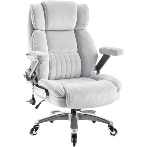 Fabric 600LBS Heavy Duty Office Chair with 5D Flip Arms for Heavy People,Comfy Cloth Big and Tall Desk Chair with Pocket Spring Cushion,High Back Computer Chair with Adjustable Lumbar Support - color: Fabric Grey